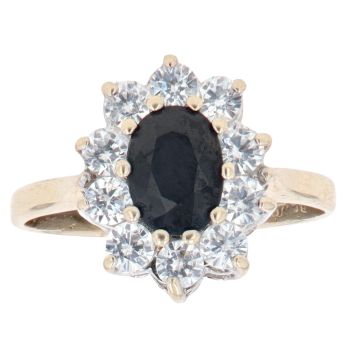 9ct Yellow Gold Sapphire and Cubic Zirconia Cluster Ring