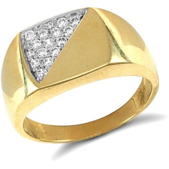9ct Yellow Gold Half Cubic Zirconia Signet Ring