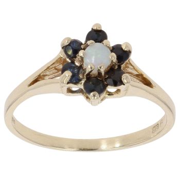 9ct Yellow Gold Sapphire and Opal Cluster Ring