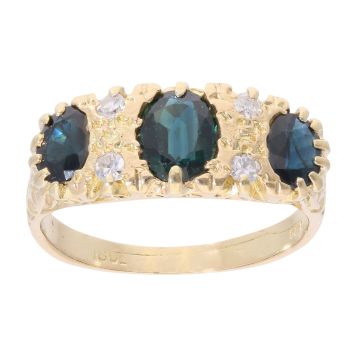 18ct Yellow Gold Three Stone Sapphire And Diamond Ring
