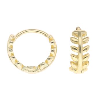 Silver Gold Plated Leaf Huggie Earrings