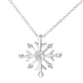 9ct White Gold Diamond Snowflake Pendant Necklace