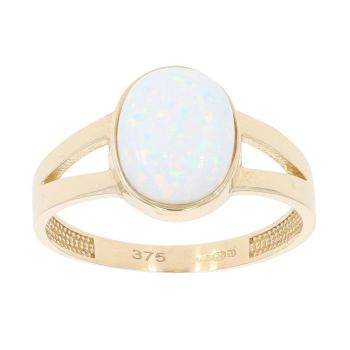 9ct Yellow Gold Created Opal Stone Set Ring
