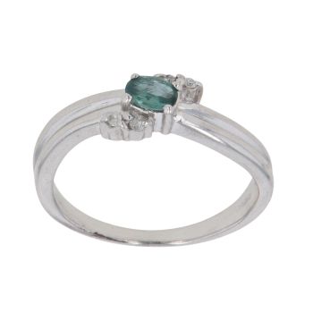 9ct White Gold 0.05ct Diamond And Emerald Ring