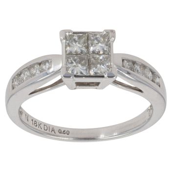 18ct White Gold 0.60ct Princess Cut Diamond Cluster Ring