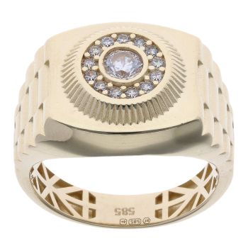14ct Yellow Gold Cubic Zirconia Signet Ring