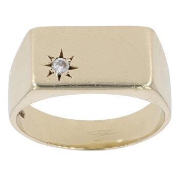 9ct Yellow Gold Cubic Zirconia Signet Ring
