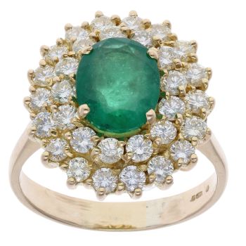 14ct Yellow Gold 2.00ct Diamond And Emerald Cluster Ring