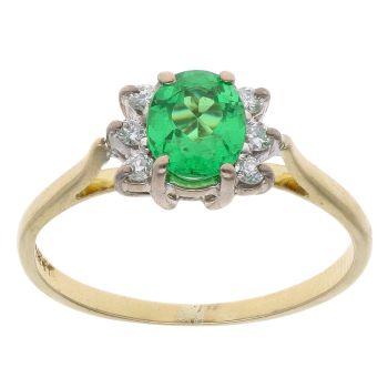 18ct Yellow Gold 0.05ct Diamonds and Created Emerald Dress Ring