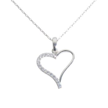 Silver Cubic Zirconia Heart Pendant And Chain by Icesia