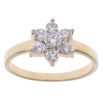 9ct Yellow Gold Daisy Cubic Zirconia Cluster Ring