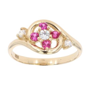 Children's 14ct Yellow Gold Pink Gemstone And Cubic Zirconia Ring