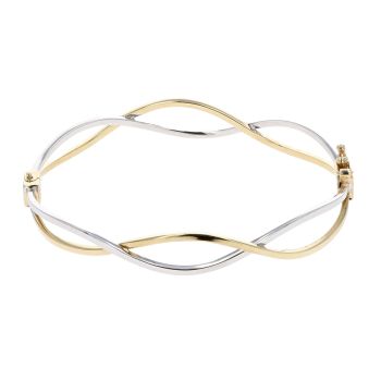 9ct Yellow and White Gold Hinged Twisted Bangle
