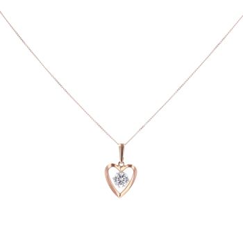 9ct Rose Gold Cubic Zirconia Heart Pendant & Chain 18"