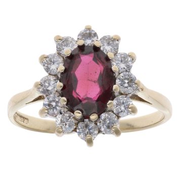 9ct Yellow Gold Garnet And Cubic Zirconia Cluster Ring
