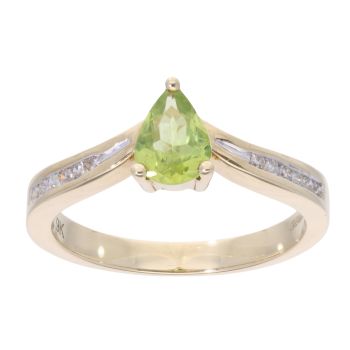 9ct Yellow Gold Created Peridot And Diamond Stone Set Ring