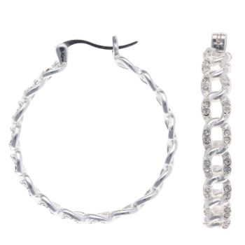 Silver Crystal Chain Hoop Earrings
