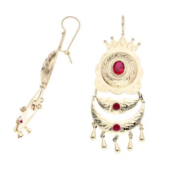 14ct Yellow Gold Red Gemstone Fancy Drop Earrings