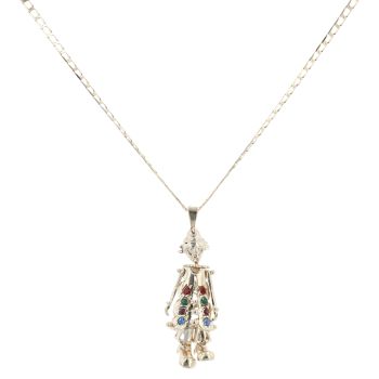 9ct Yellow Gold Multi-Gemstone Clown Pendant And Chain 30"