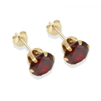 9ct yellow gold 7mm garnet CZ stud Earrings