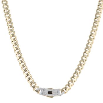 14ct Yellow Gold Monaco Classic Pave Lock Curb Chain 22"