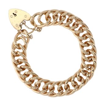 9ct Yellow Gold Heart Lock Charm Bracelet 7"