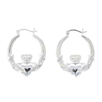 Silver Claddagh Creole Hoop Earrings By Icesia