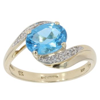 9ct Yellow Gold 0.10ct Diamond and Topaz Twist Ring