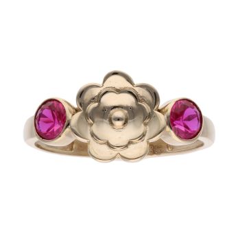 Children's 14ct Yellow Gold Red Gemstone Flower Stone Set Ring