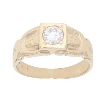 9ct Yellow Gold Cubic Zirconia Patterned Signet Ring