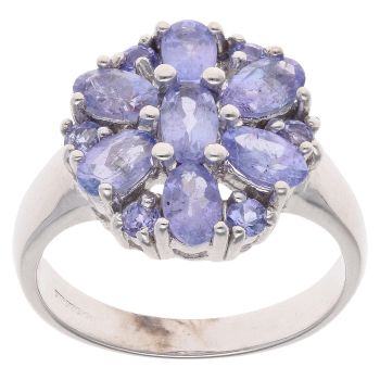 9ct White Gold Tanzanite Cluster Ring