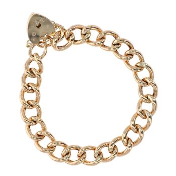 9ct Yellow Gold Heart Lock Charm Bracelet 7"