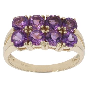 9ct Yellow Gold Amethyst Two Row Ring