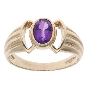 9ct Yellow Gold Amethyst Single Stone Ring