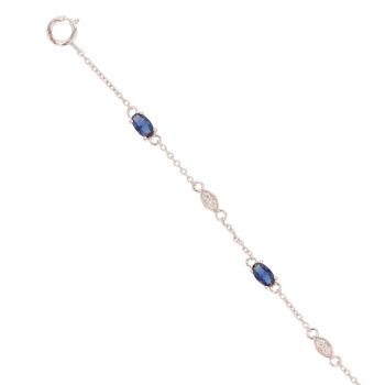 9ct White Gold 0.11ct Diamond And Created Sapphire Bracelet 7"