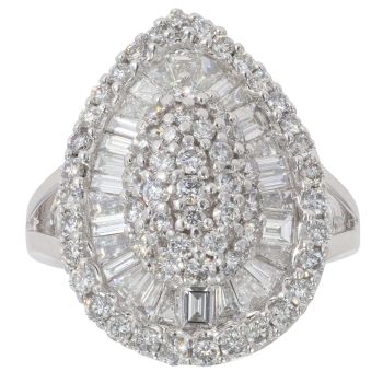 18ct White Gold 2.00ct Baguette and Brilliant Cut Cluster Ring