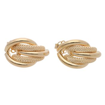 9ct Yellow Gold Plain And Mesh Stud Earrings