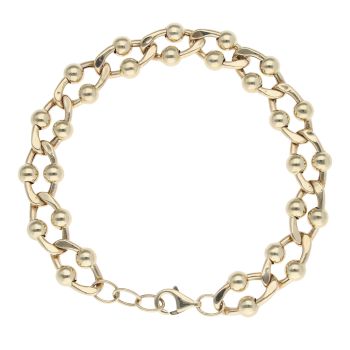 14ct Yellow Gold Fancy Bead Curb Bracelet 8"