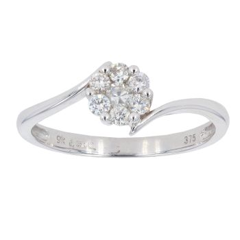 9ct White Gold 0.24cts Diamond Cluster Twist Ring by Anya Belle