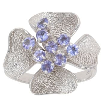 9ct White Gold Tanzanite Flower Ring