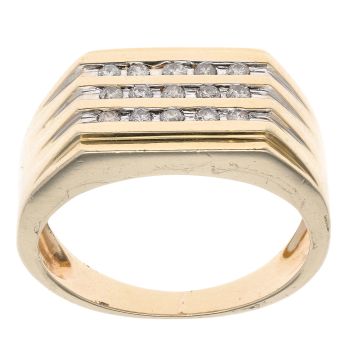 9ct Yellow and White Gold 0.25ct Brilliant Round Diamond Signet Ring