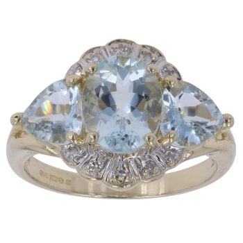 9ct Yellow Gold 0.05ct Diamond and Aquamarine Fancy Ring