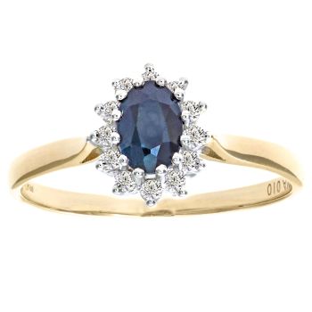 9ct Yellow Gold Sapphire and Diamond Cluster Ring