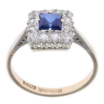 9ct Yellow Gold Created Sapphire And Cubic Zirconia Cluster Ring