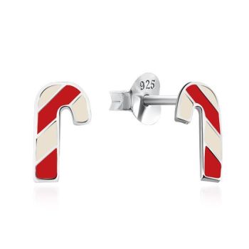 Silver 5x8.5mm Candy Cane Stud Earrings