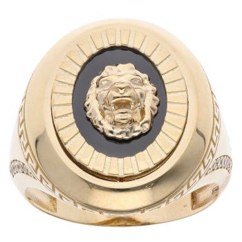 14ct Yellow Gold Lion Greek Key Signet Ring