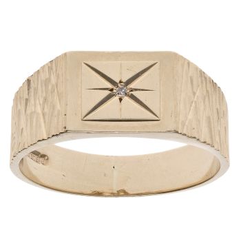9ct Yellow Gold 0.01ct Diamond Signet Ring