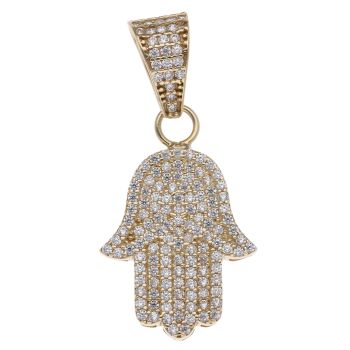 9ct Yellow Gold Cubic Zirconia Hamza Hand Pendant