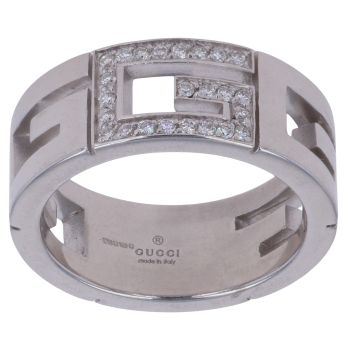 Gucci 18ct White Gold 0.15ct Brilliant Cut Diamond G Logo Ring