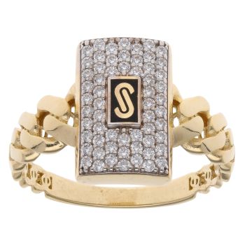 14ct Yellow Gold Monaco Classic Cubic Zirconia Pave Signet Ring